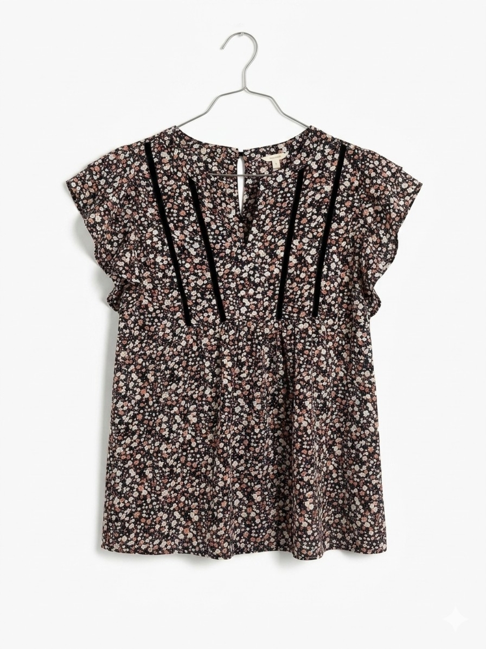 Boho Flutter Sleeve Floral Blouse in Black and Pink